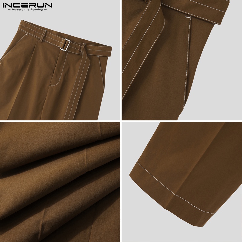 Quần dài Incerun cạp cao ống rộng có túi hộp cá tính cho nam