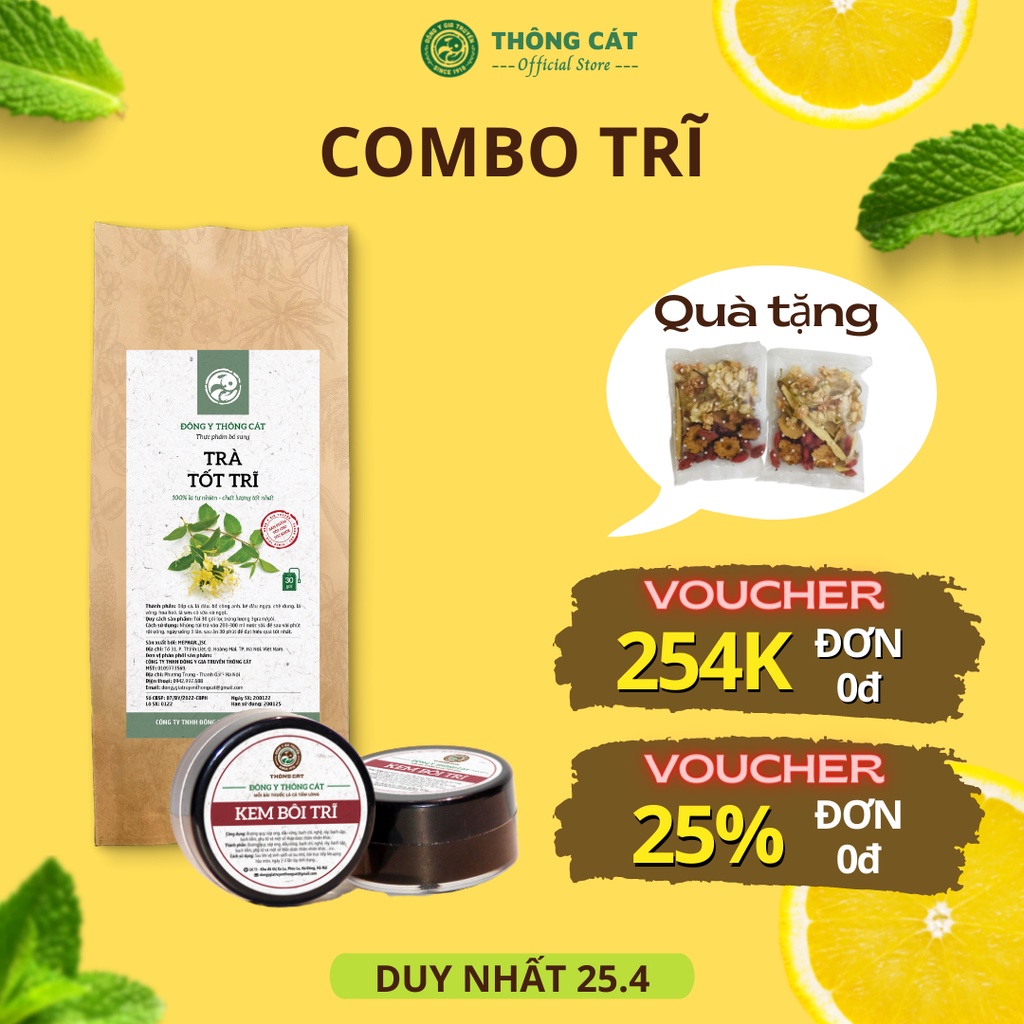 Combo kem bôi trĩ và trà trĩ hỗ trợ teo trĩ nội, trĩ ngoại, co búi trĩ, hết táo bón hiệu quả- Trà thảo mộc Thông Cát