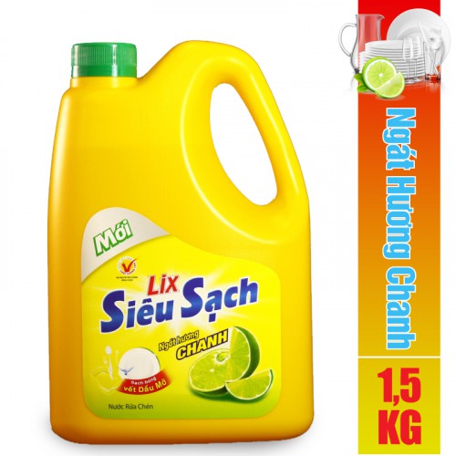 Nước rửa chén Lix Siêu sạch 1.5kg [Hương Chanh - Trà Xanh]