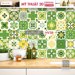 Set 32 ô decal gạch bông dán bếp, dán tường, không thấm nước, mẫu Green size ô 15cm_HV38