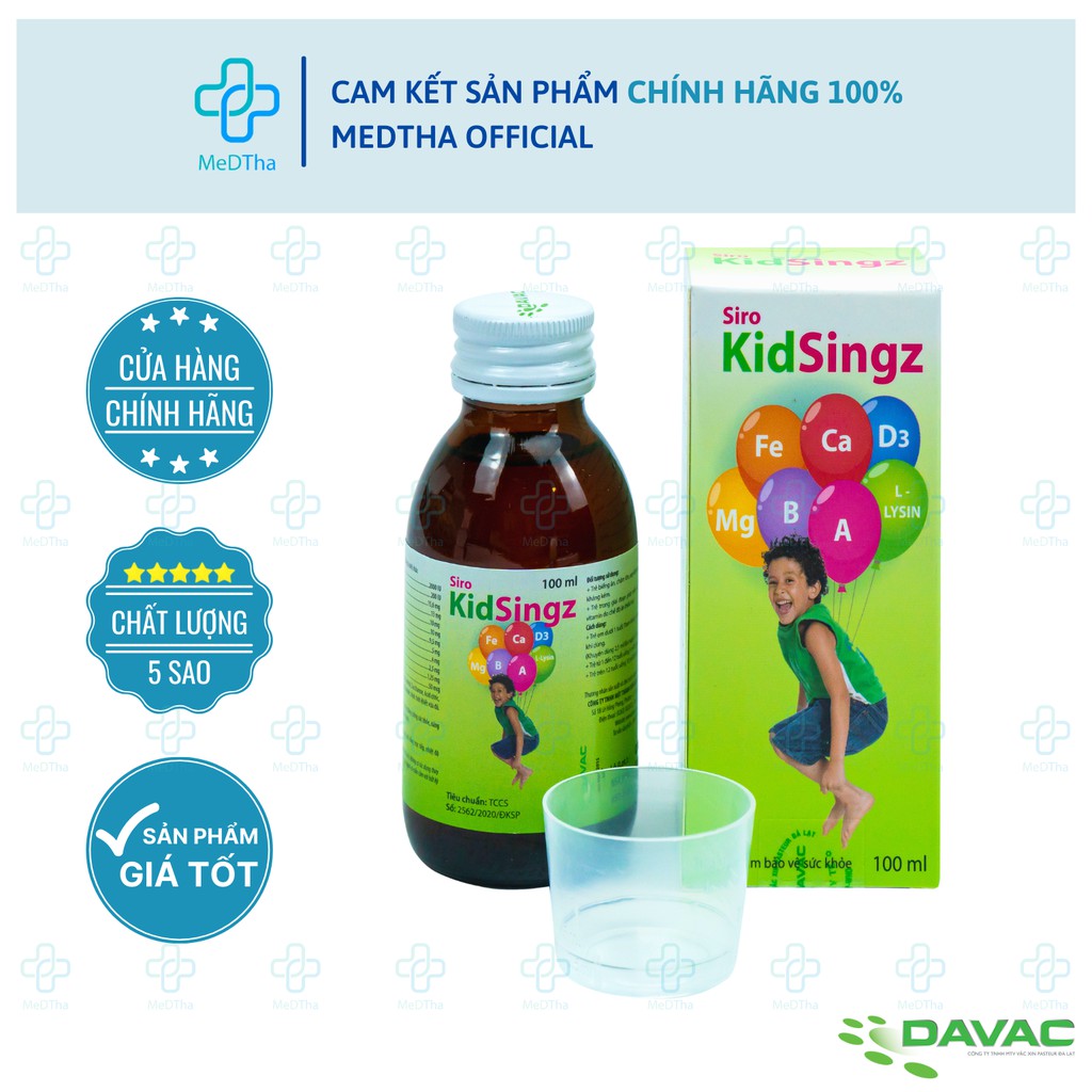 Siro KidSingz - Ăn Ngon Ngủ Ngon, Tăng Sức Đề Kháng, Bổ Sung Vitamin, Chống Còi Xương, Suy Dinh Dưỡng (Lọ 100ml)