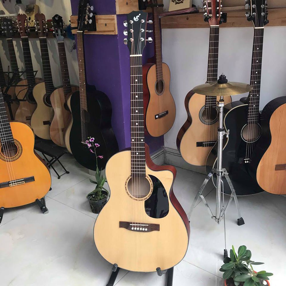 Đàn guitar acoustic SVA1 có ty chống cong và miếng dán - Bảo hành 1 năm - Tặng 8 phụ kiện - Đàn chuyên cho bạn mới