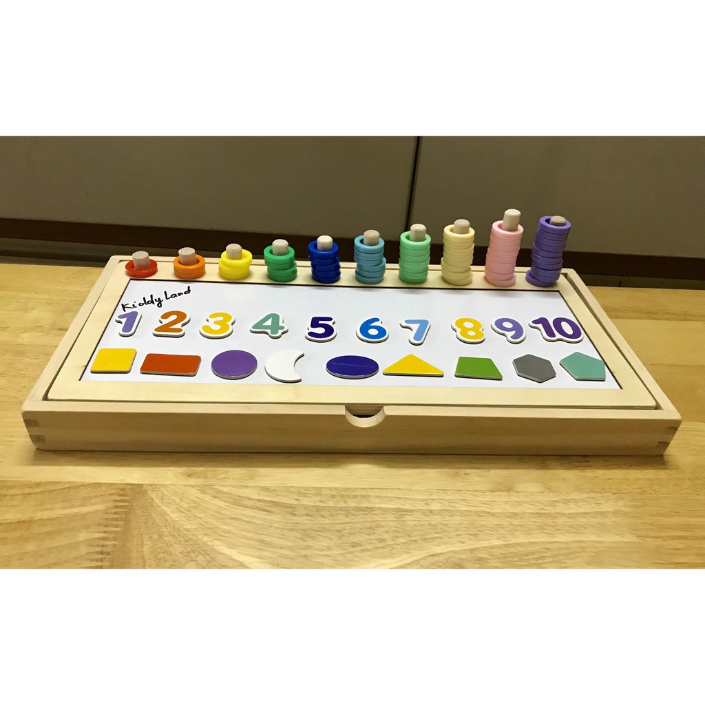 Đồ chơi giáo dục - Bảng xếp chữ số nam châm, thả vòng kết hợp bảng vẽ