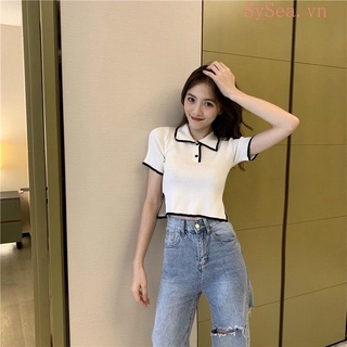 Áo thun polo xẻ tà phối viền