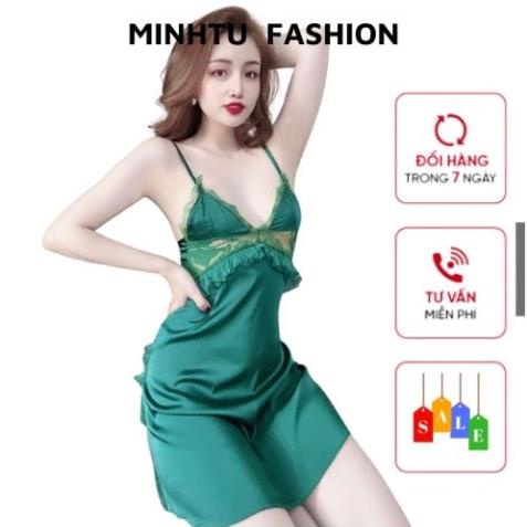 Váy Ngủ Sexy, Đầm Ngủ 2 Dây, Có Tăng Đơ, Phối Ren Chất Lụa Satin Phối Ren ( Kèm Quần ), Hàng May Kỹ Form Chuẩn Size Dưới