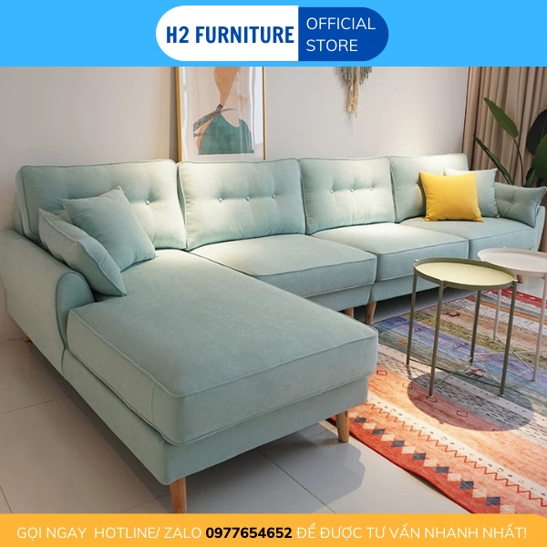 Bộ sofa góc L nỉ H20L2 H2 Furniture vải nỉ mềm mại kết hợp đệm êm ái đàn hồi Sofa cho phòng khách, phòng chờ