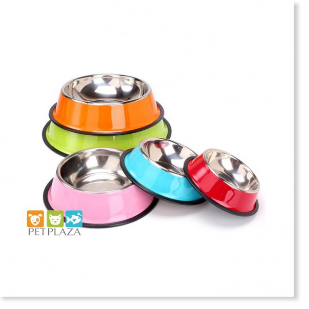 Bát / chén ăn inox chống lật dành cho chó mèo gồm 2 loại bát inox chó sơn màu và bát inox mèo không màu