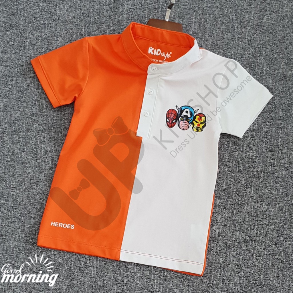 Áo thun cổ trụ in họa tiết siêu nhân Kidstyle