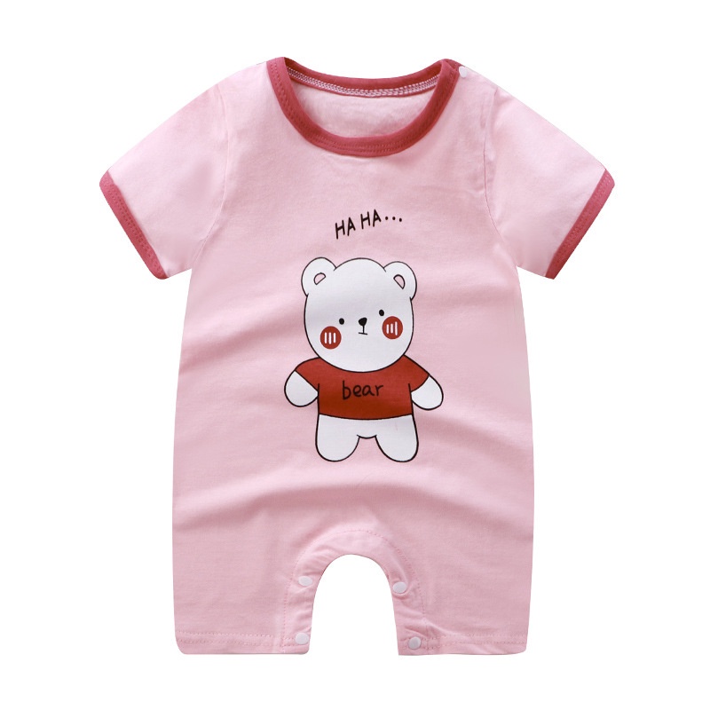 Luckycandy Bộ Áo Liền Quần Bằng Cotton Tay Ngắn Thoải Mái Cho Bé Sơ Sinh