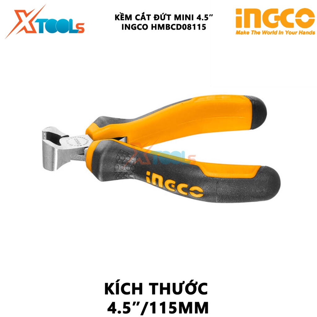 Kìm cắt đầu mini INGCO HMBCD08115 kềm cắt mini Kích thước 4.5&quot;/ 115mm Đầu kềm được đánh bóng và chống gỉ cắt, tuốt dây đ