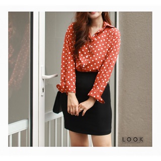 Áo Sơ mi Công sở - Chấm bi đỏ gạch - Hình Thật