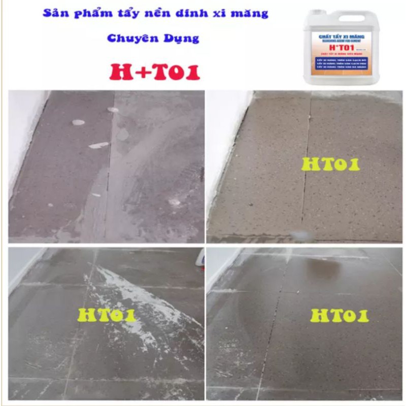 Chất tẩy xi măng HT01 can 5lít, chất tẩy đa năng, ố vàng làm sạch mọi bề mặt, tặng kèm pad chà sàn + găng tay