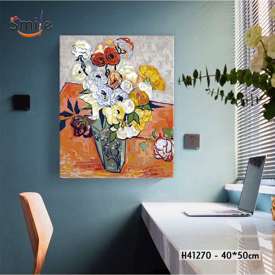 Tranh tô màu theo số sơn dầu số hóa cao cấp Smile FMFP Lọ hoa trừu tượng Vincent Van Gogh H41250