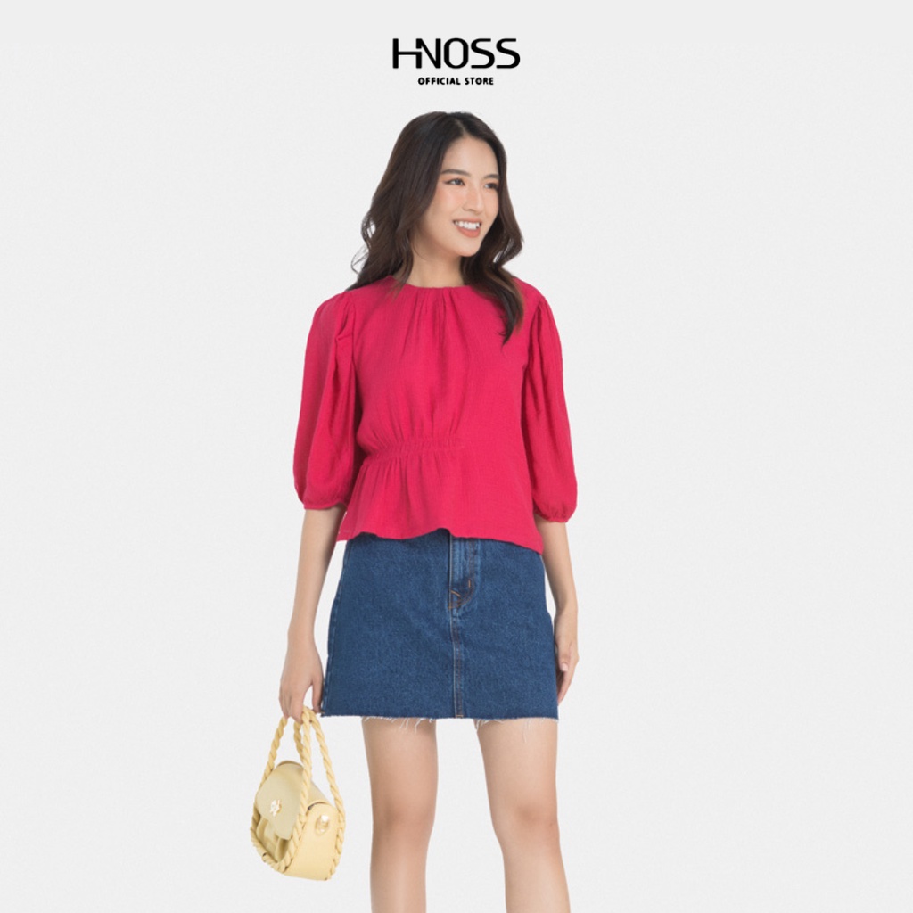 Áo kiểu nữ thời trang HNOSS form suông nhún eo HNAKI054