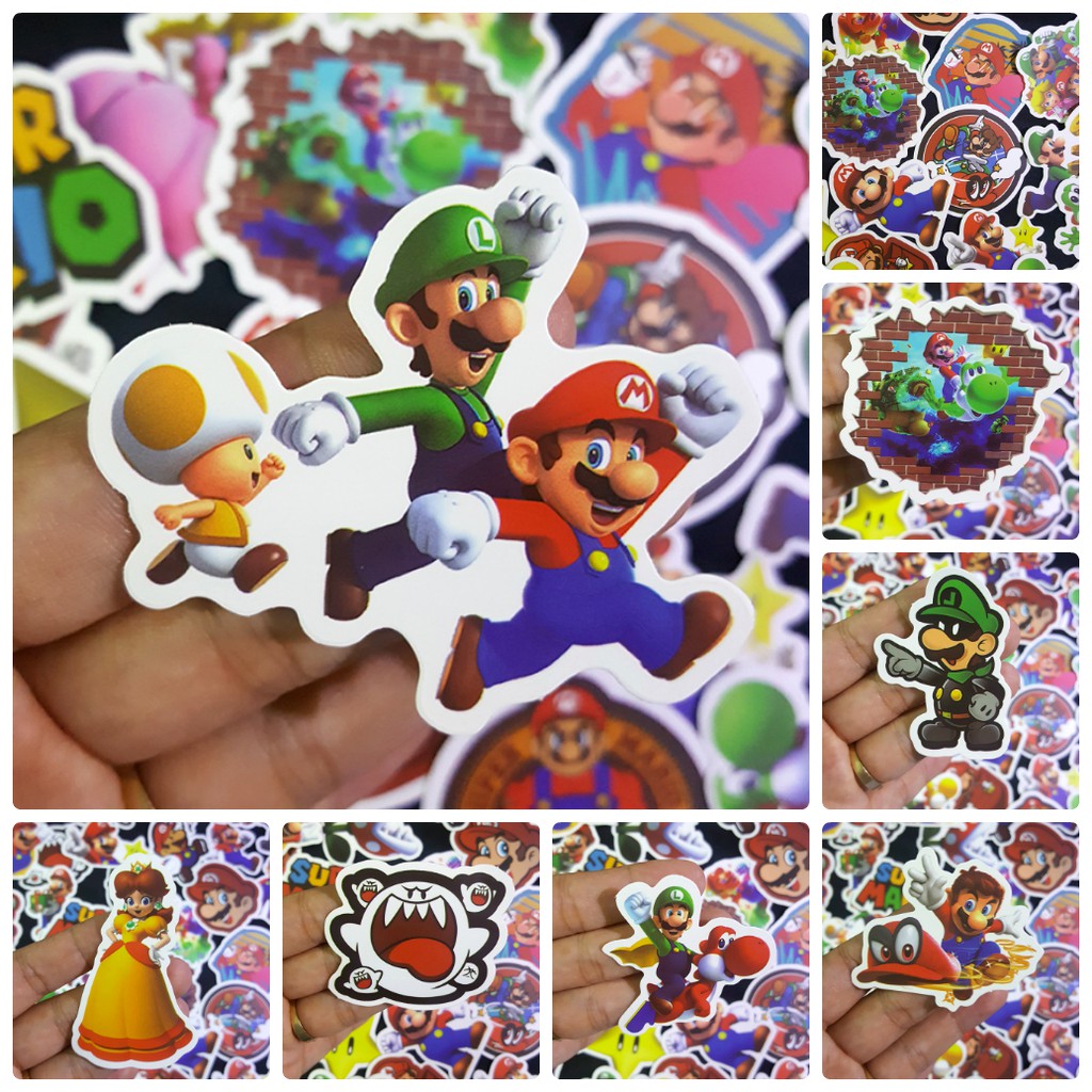 Miếng dán Sticker chủ đề Super Mario trọn bộ 50 hình - In rõ ràng sắc nét khó tróc
