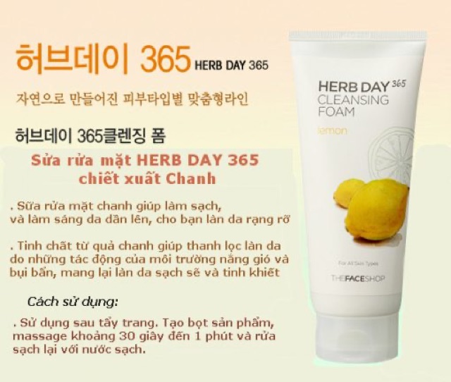 Sữa rửa mặt Herb Day 365 Cleansing Foam The Face Shop