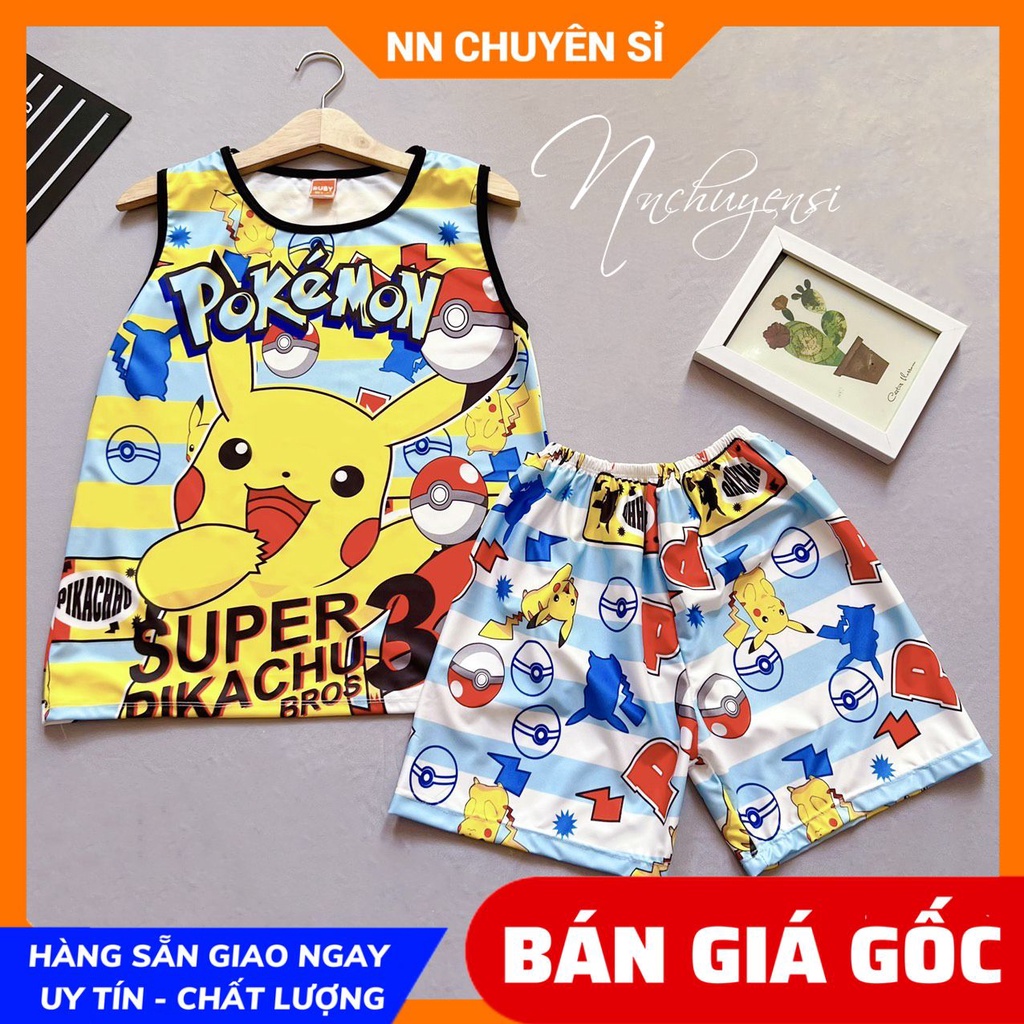 Đồ bộ SÁT NÁCH - 3 LỖ bé trai gái size đến 47kg chất thun mềm mát in gấu pokemon hoạt hình dễ thương DBRBSN FULL SIZE