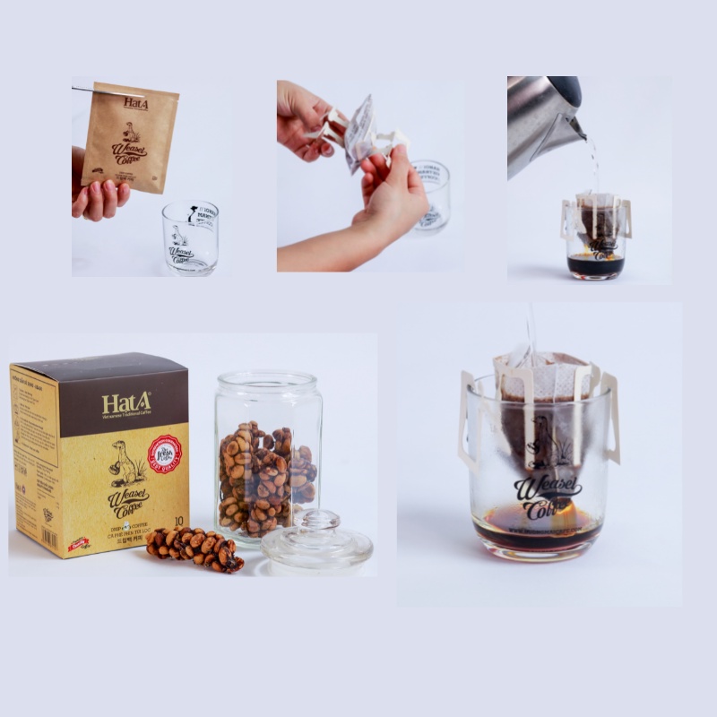 Combo 4 gói Cà phê chồn nguyên chất 100% túi lọc cao cấp Hạt A Cafe Weaseal Legend Coffee Drip, phin giấy tiện lợi