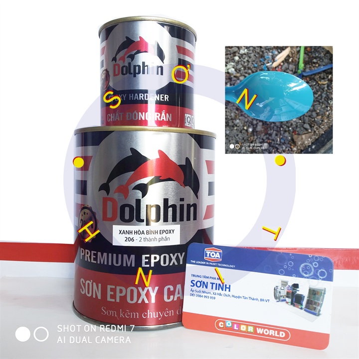 Sơn sắt mạ kẽm Epoxy Dolphin màu xanh hòa bình sơn , xanh da trời 2 thành phần loại 1kg