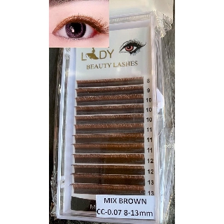 Mi Nâu Mix Brown Độ Cong D, Độ Dày 0.07, Độ Dài 8-13mm Mi Lady Lashes - Lẻ 1 Khay
