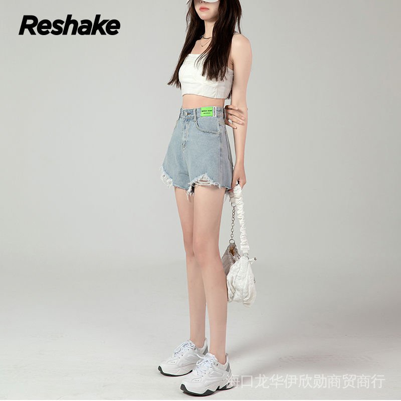 Quần Short Denim Lưng Thun Cao Phối Dây Rút Màu Đen Phong Cách Hàn Quốc Thời Trang Mùa Hè Cho Nam Và Nữ 2022 Quần Đùi Lưng Cao Thời Trang Cho Nữ