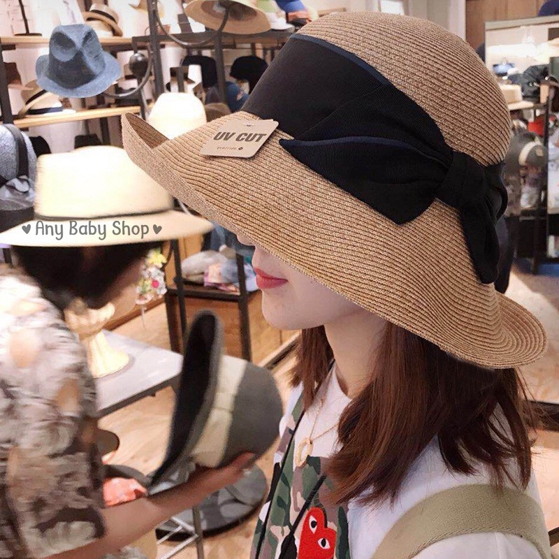 Mũ cói đi chơi, đi biển nơ đen 2 màu sang chảnh- gấp gọn được (hàng có sẵn) ❣❣