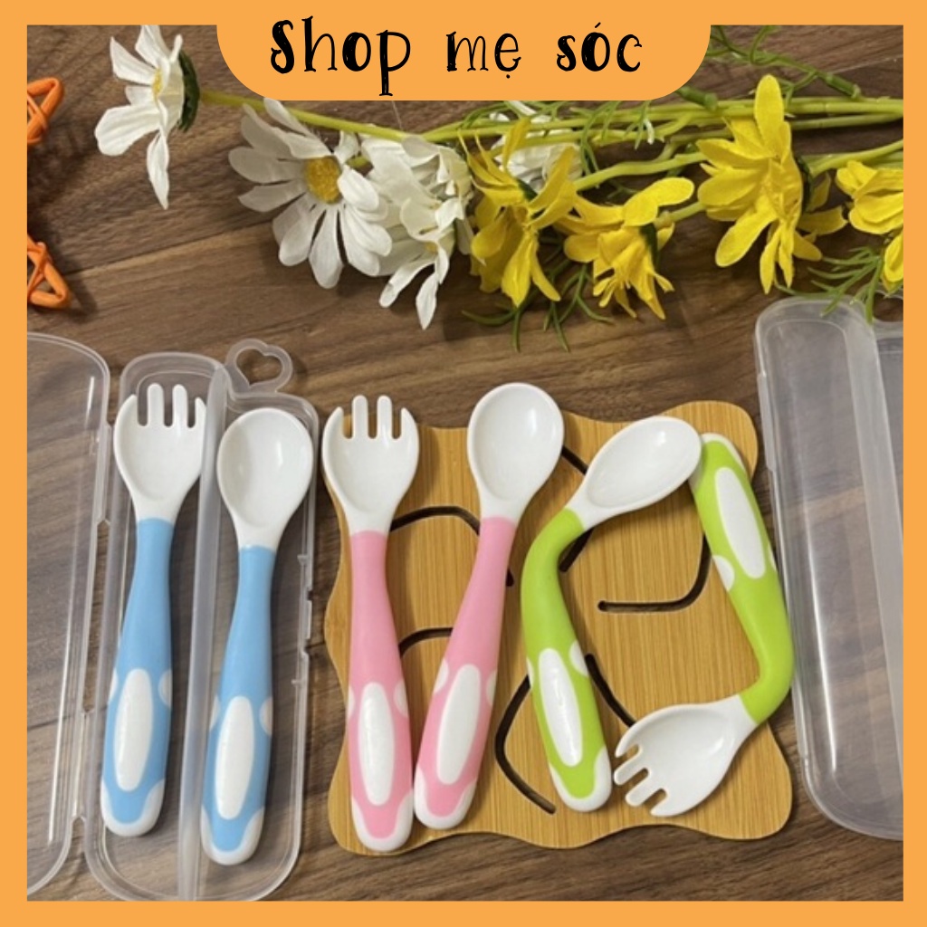(Tặng hộp đựng) set thìa rĩa có thể uốn cong 360 độ tùy chỉnh phù hợp các kiểu ăn của bé mesocshop