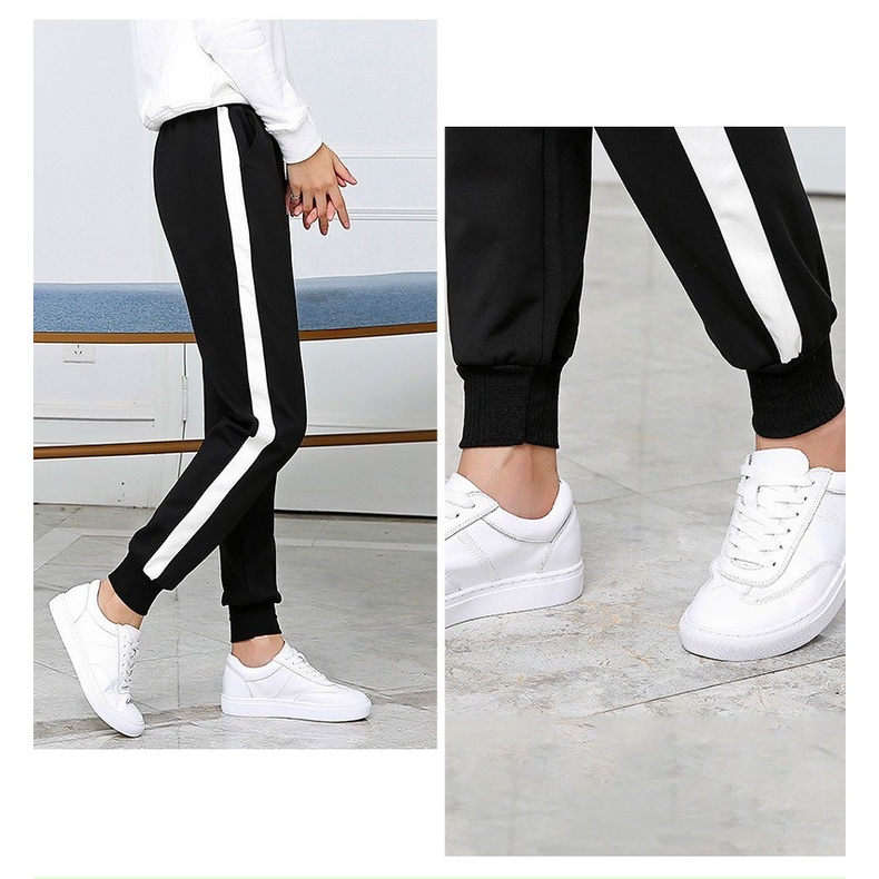 Quần jogger thể thao nỉ nam nữ SHOPMAP Quần thun dài nam phối trắng thu đông