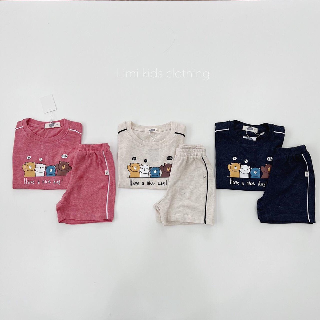 Bộ thun in hình gấu unisex chính hãng beemo cho bé từ 9-23kg-100% cotton siêu thoáng mát.