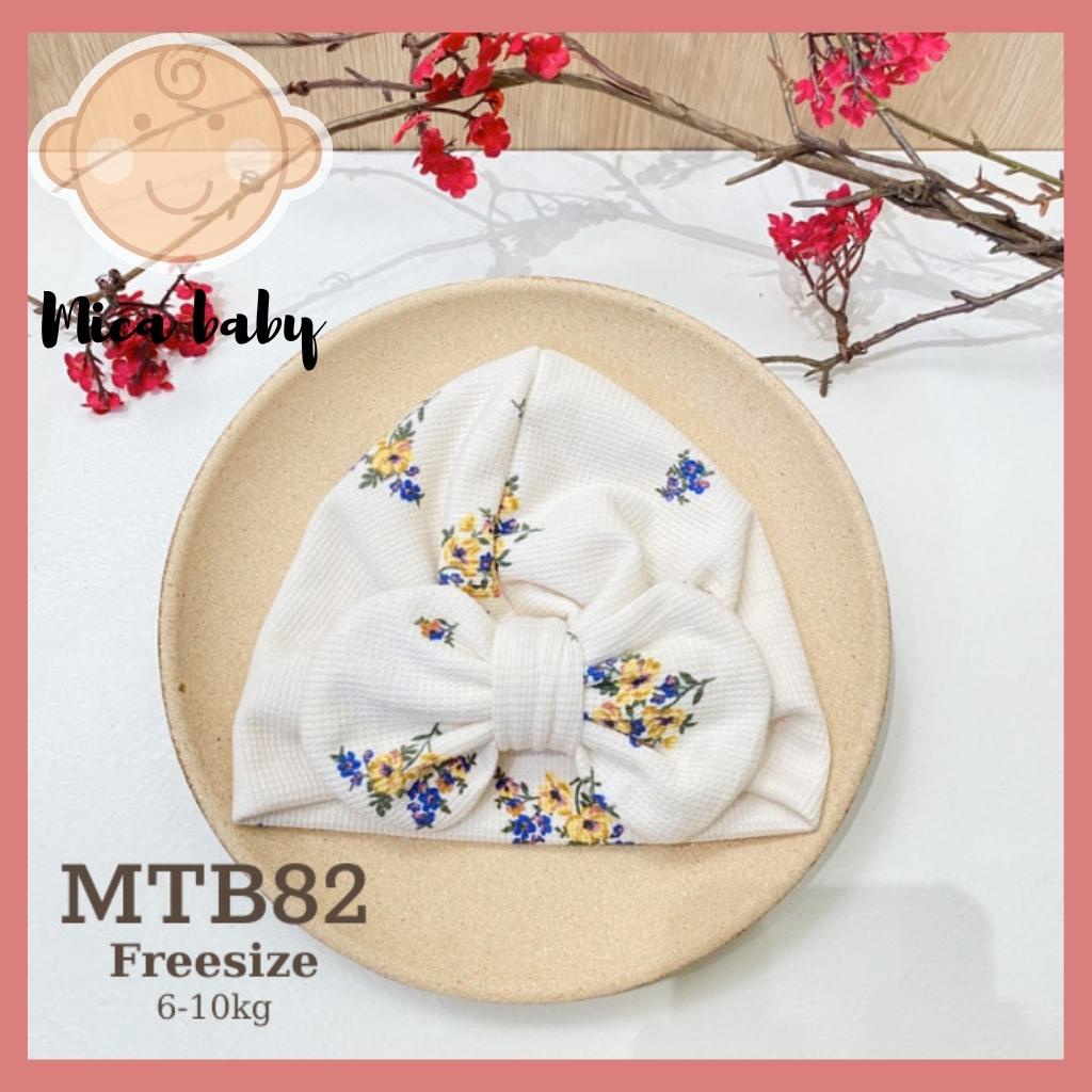 Mũ nón turban nơ trắng họa tiết hoa dễ thương cho bé 6-10kg Mica baby MTB82