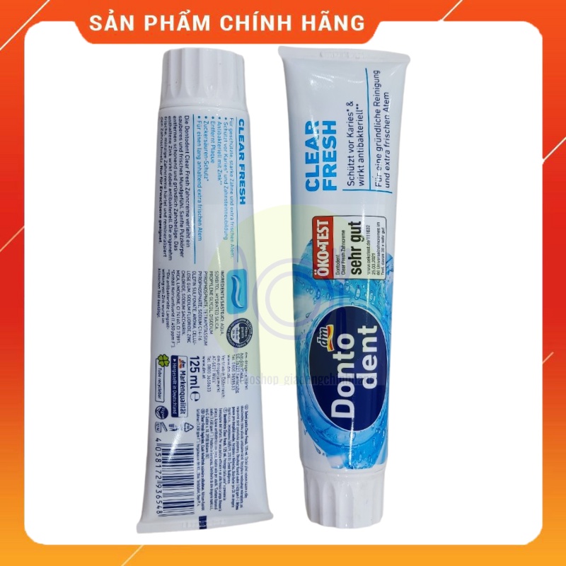 (125ml-xanh dương) Kem đánh răng Dontodent Clear Fresh, loại bỏ mảng bám, bảo vệ răng, nướu, cho hơi thơm mát