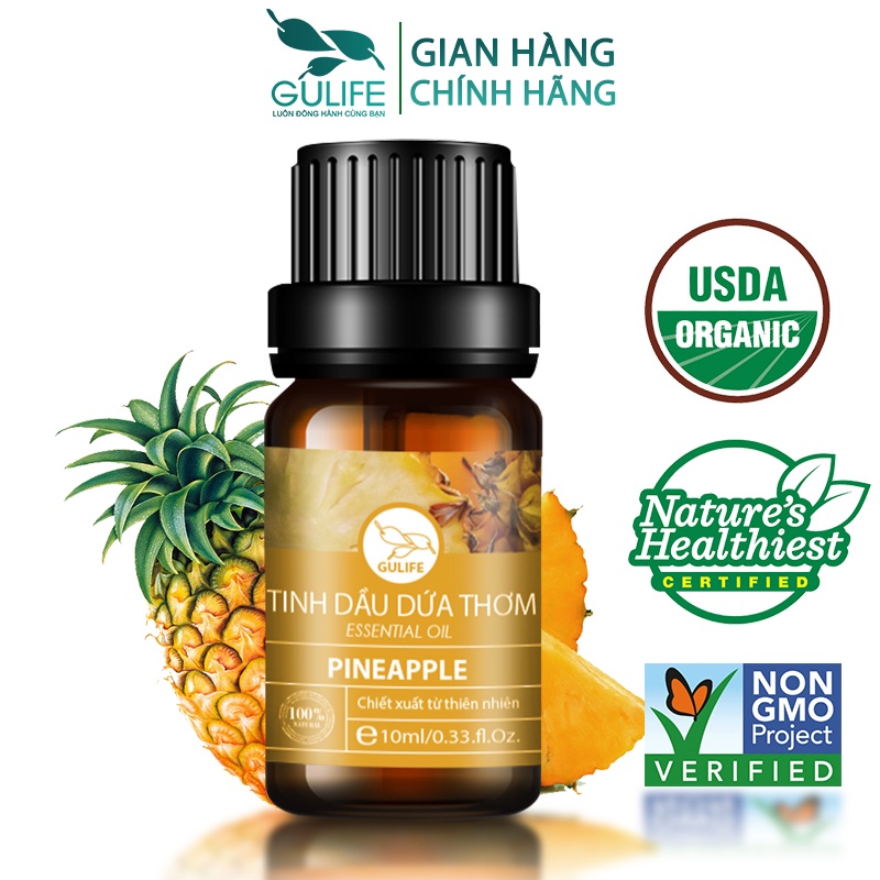 Tinh dầu thiên nhiên Dứa thơm nguyên chất Gulife Essential Oil, xông phòng làm thơm và thư giãn, kiểm định COA 10-50ml