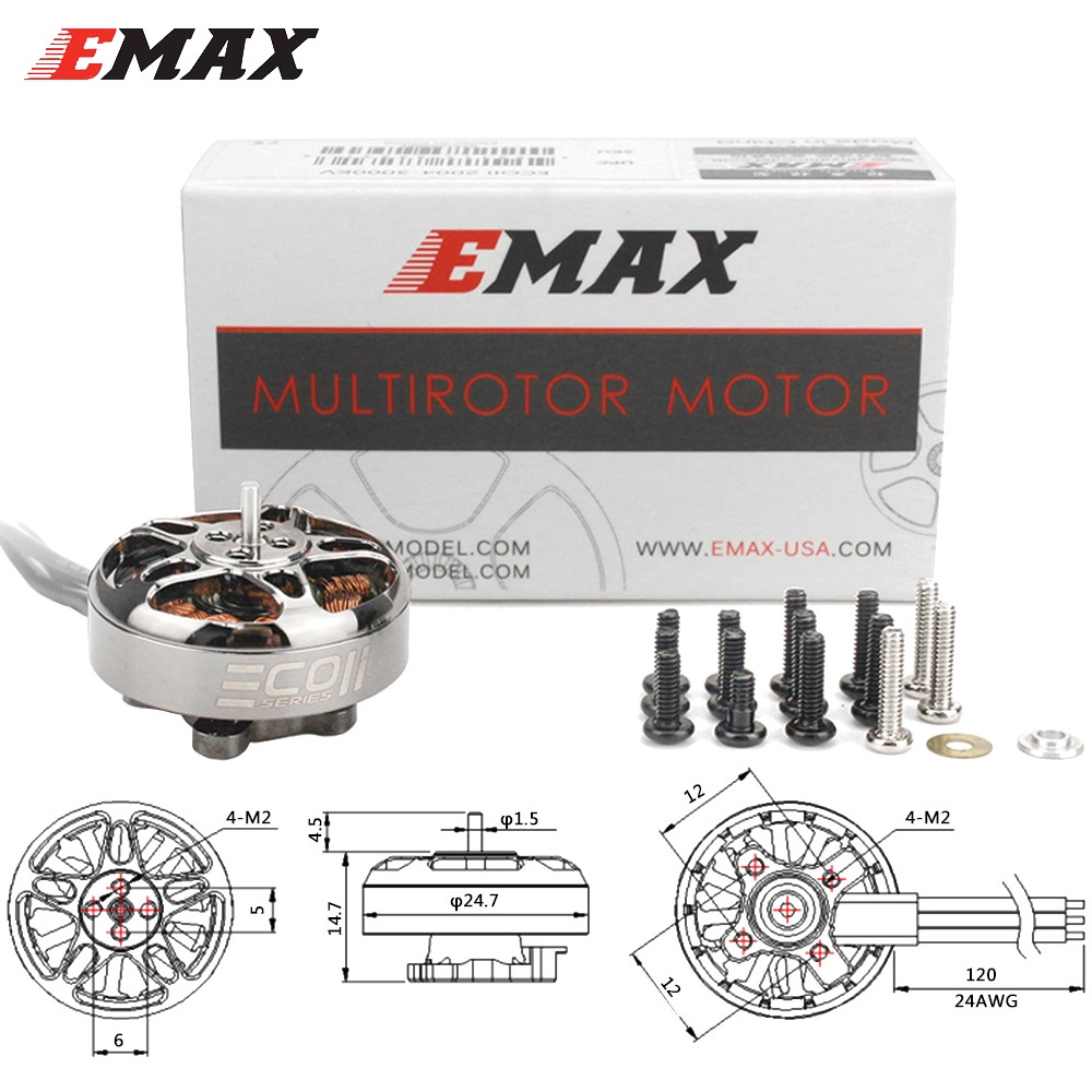 1 Động Cơ Không Chổi Than Emax ECOII 2004 1600KV 2000KV 2400KV 3000KV 3-6S RC Lipo 3mm Cho Drone Quadcopter