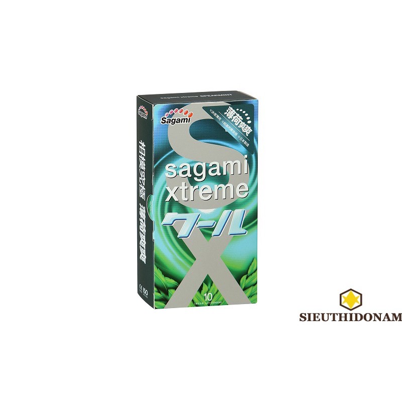 Bao cao su Bạc hà Sagami XTreme Spearmint siêu mỏng bao cao su siêu mát kéo dài thời gian hộp 10 cái