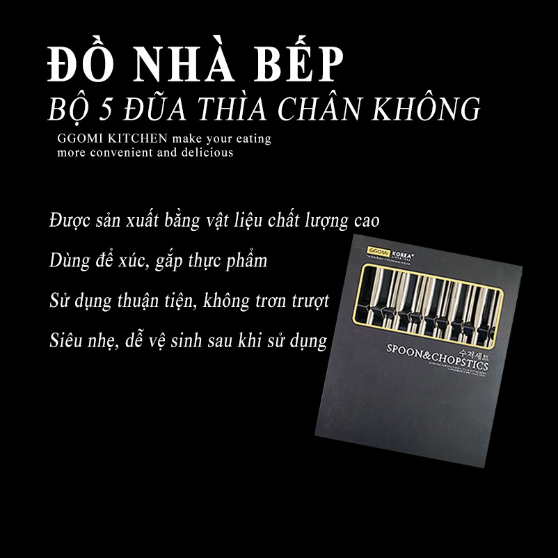 [HÀNG CHÍNH HÃNG]Bộ 5 đũa và thìa inox siêu nhẹ sản xuất bằng vật liệu chất lượng cao,bền bỉ đến từ GGOMi Hàn Quốc MK335