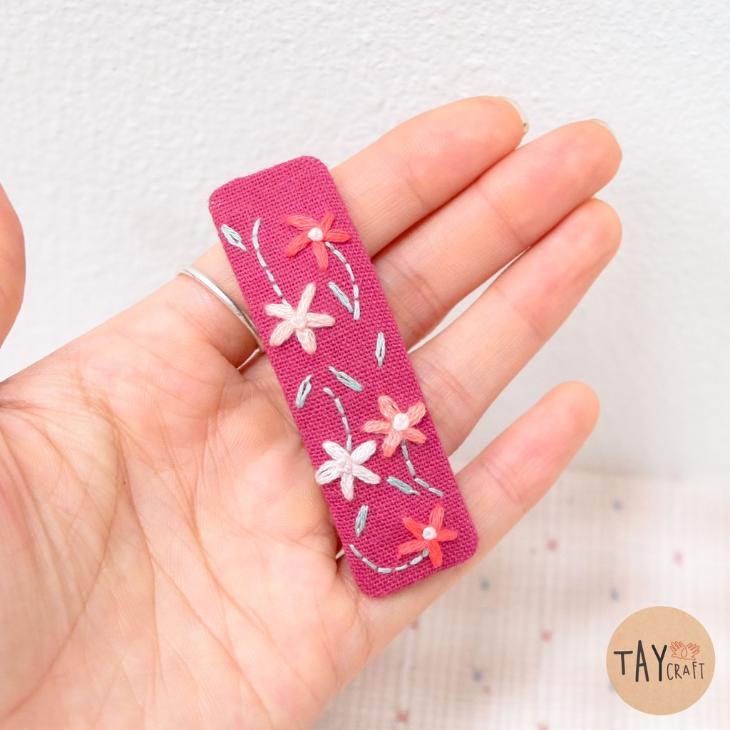 Kẹp tóc linen handmade thêu tay
