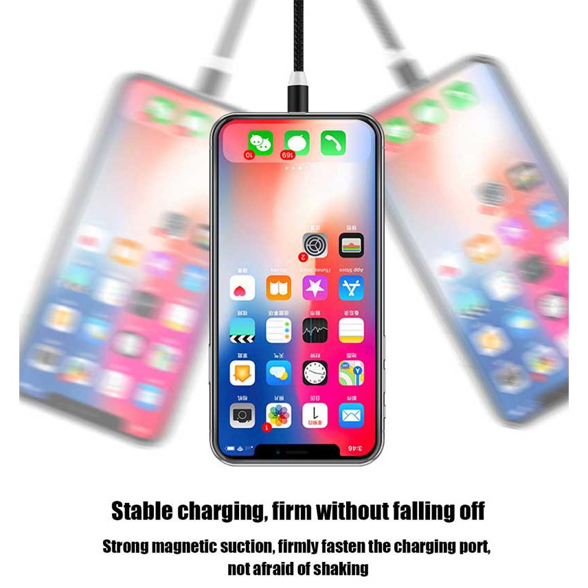 Dây Cáp Sạc Nhanh Nam Châm 1m 3 Trong 1 Đầu Micro Usb / Type-C Có Đèn Led Cho Iphone Huawei Xiaomi Vivo Oppo