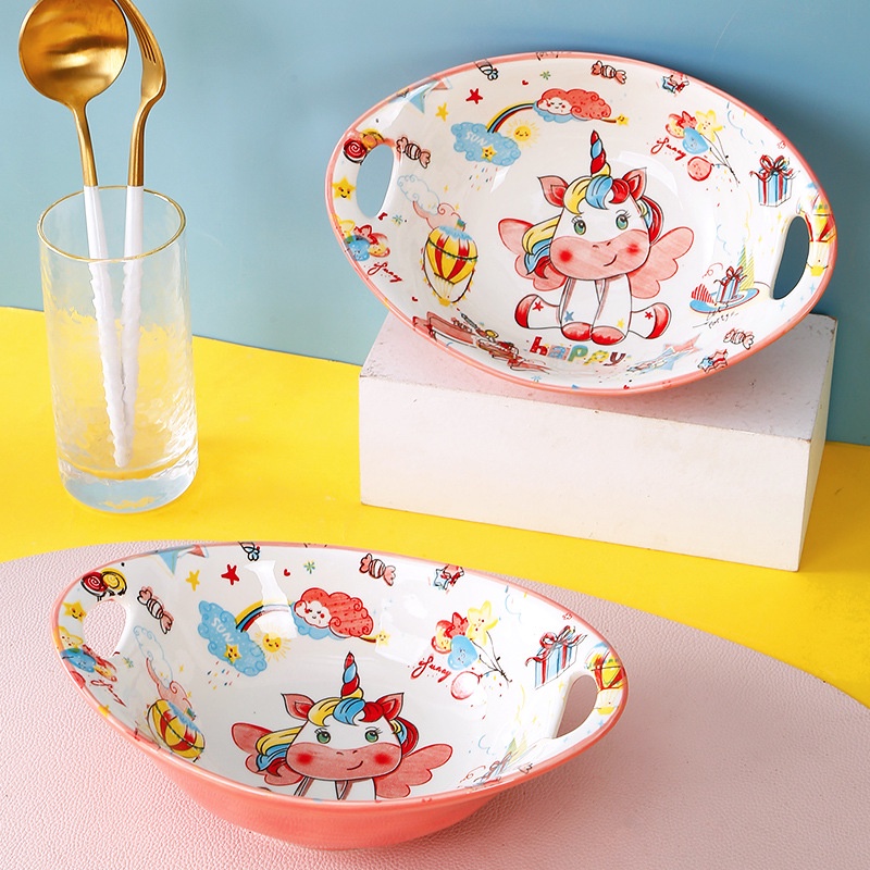 Bộ bát đĩa khay sứ Ngựa hồng Pony dễ thương ăn dặm cho bé