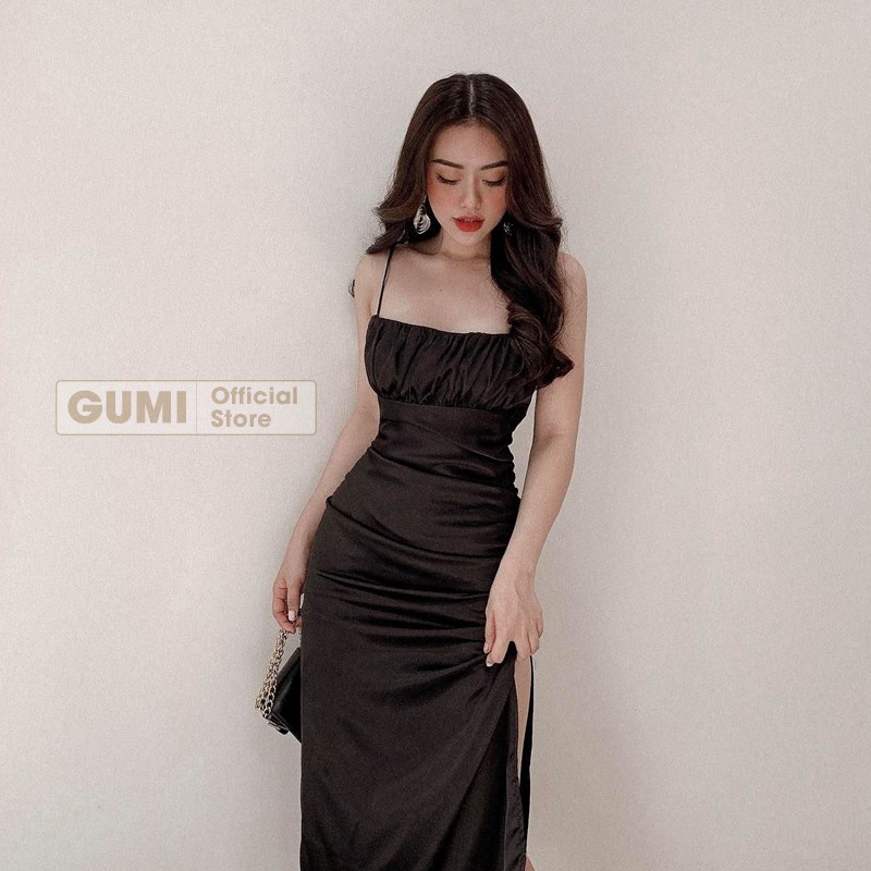 Váy dự tiệc 2 dây body dáng dài xẻ tà nhún ngực xếp ly - Đầm 2 dây body Gumi quyến rũ xinh đẹp GM2063 | BigBuy360 - bigbuy360.vn