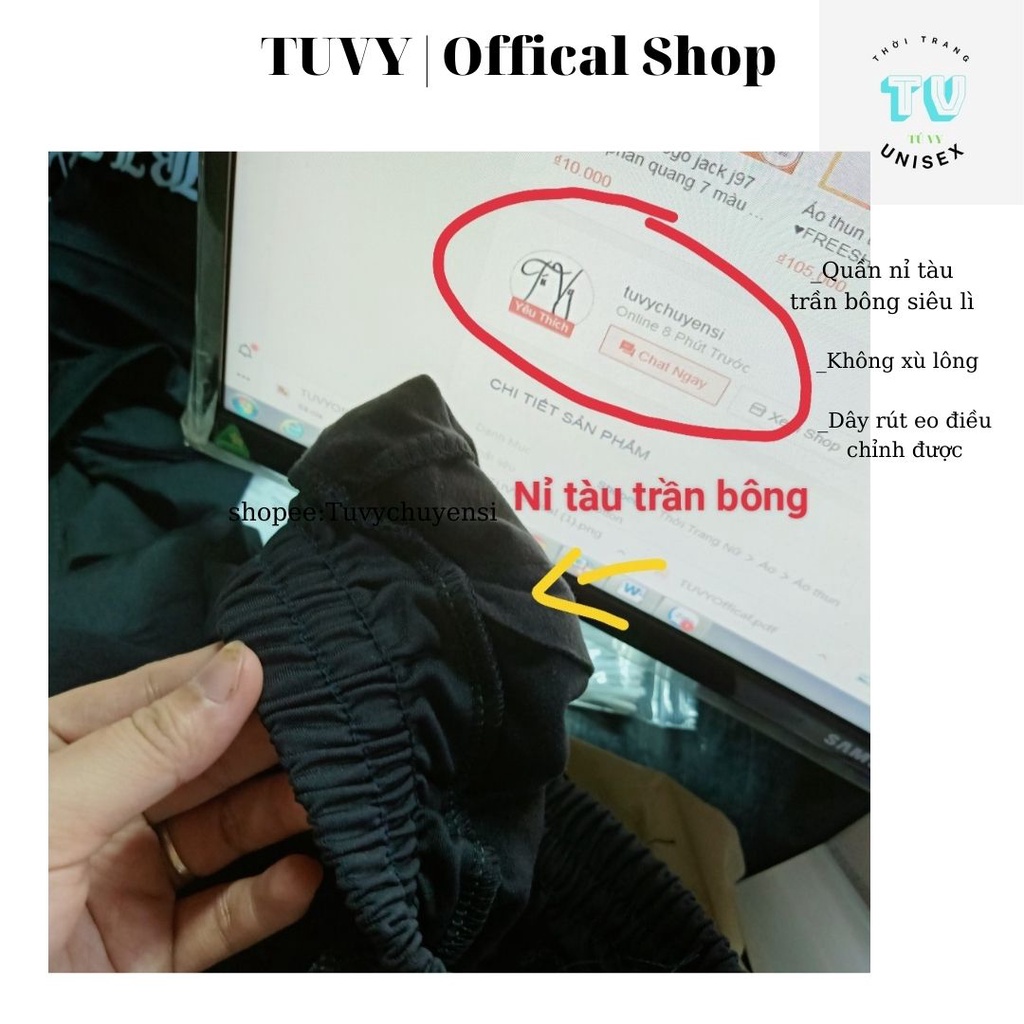 Quần bom bo ống nữ TUVYSHOP Quần Jogger TRƠN Màu Trắng Basic có size nỉ tàu mềm min 2 màu đen xám