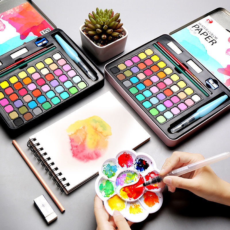 ☑┋❀Bộ sơn màu nước rắn công cụ vẽ bằng bột cho người mới bắt đầu nguồn cung cấp nghệ thuật bảng thuốc nhuộm