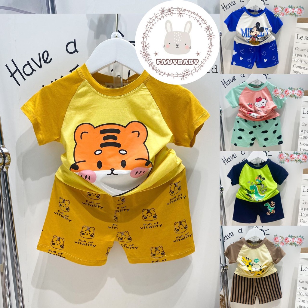 Bộ Cộc Tay MINKY MOM Chính Hãng Bé Trai Bé Gái Raplan Tay Ngắn Hổ Khủng Long Mickey Bé 0 1 2 3 4 5 Tuổi - Favybaby