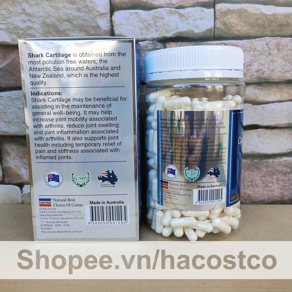 [Mã 155FMCGSALE giảm 7% đơn 500K] Viên uống sụn cá mập Costar Shark Cartilage 750mg 365 viên