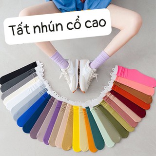 Tất Nữ Nhún Cổ Cao Jengiang Vớ Thun Gân Nhún Cổ Trẻ Trung Phong Cách Vingate-078