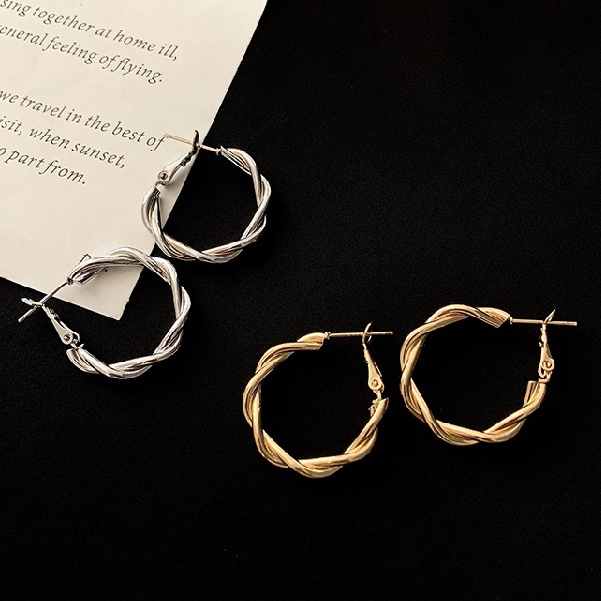 Khuyên tai kim loại hình tròn phong cách hàn quốc thời trang cho nữ