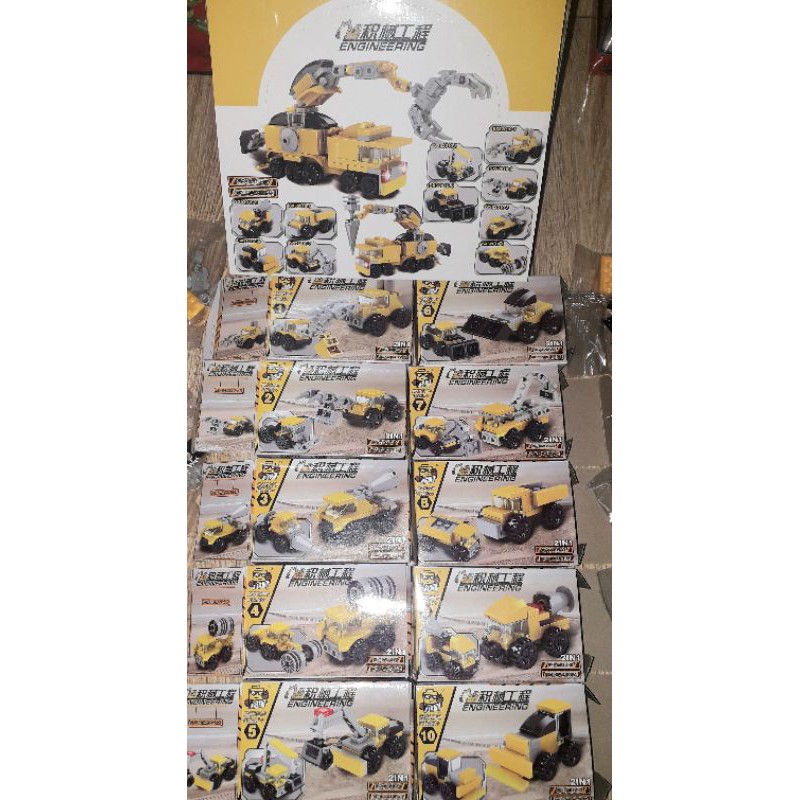 Sét Lego_Lắp ráp Xe công trình 10 chiếc 52010 có nhiều chi tiết bằng nhựa