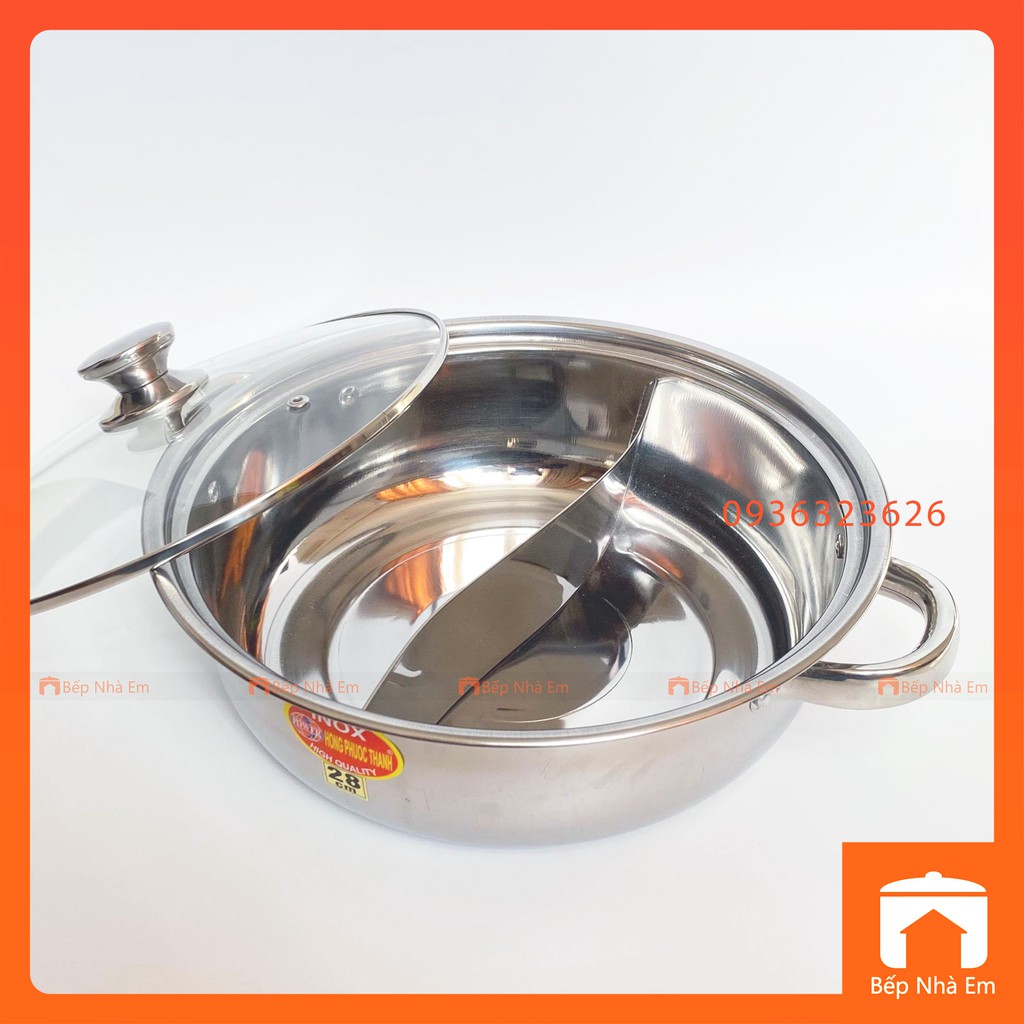 Nồi Lẩu 2 Ngăn Inox Dày Nắp Kính Cao Cấp Nhiều Size - Hàng Việt Nam Sản Xuất