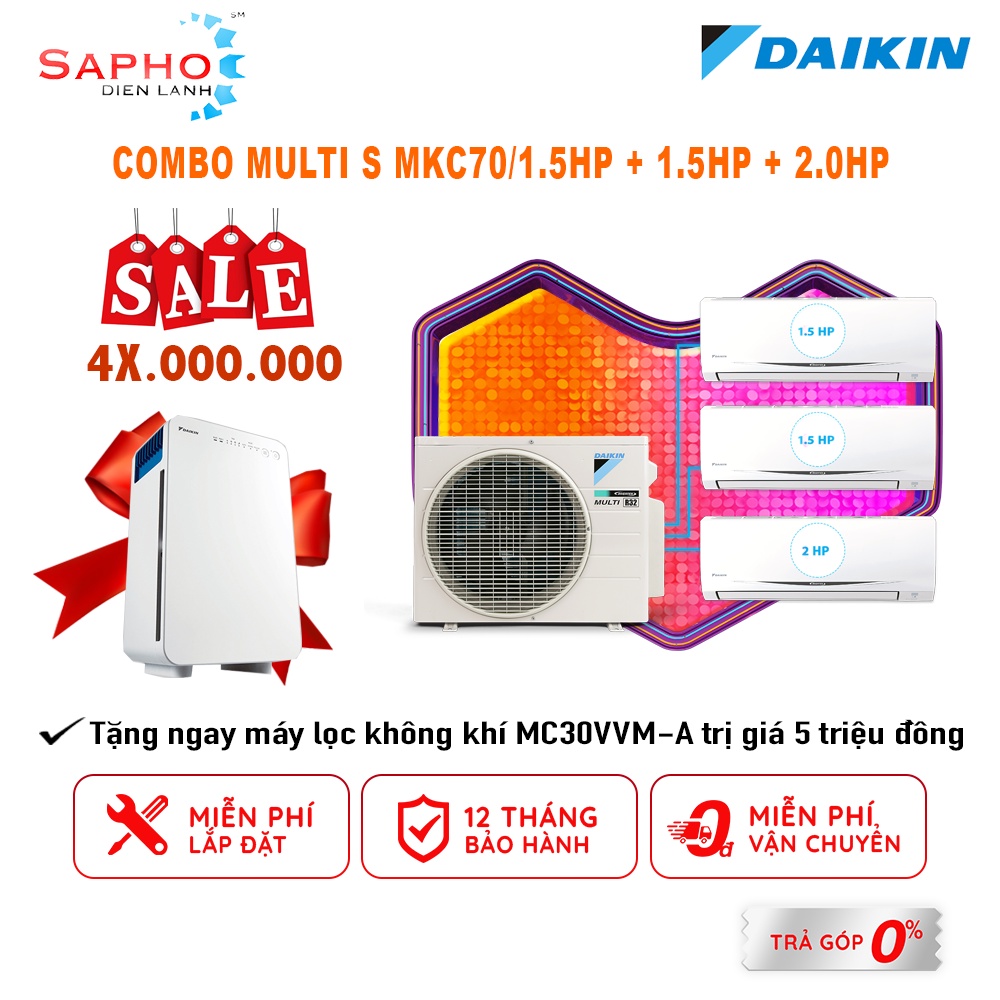 Máy lạnh Daikin Multi S Combo MKC70/1.5HP+1.5HP+2.0HP Inverter Gas R32 Model 2021 Thái Lan Chính Hãn