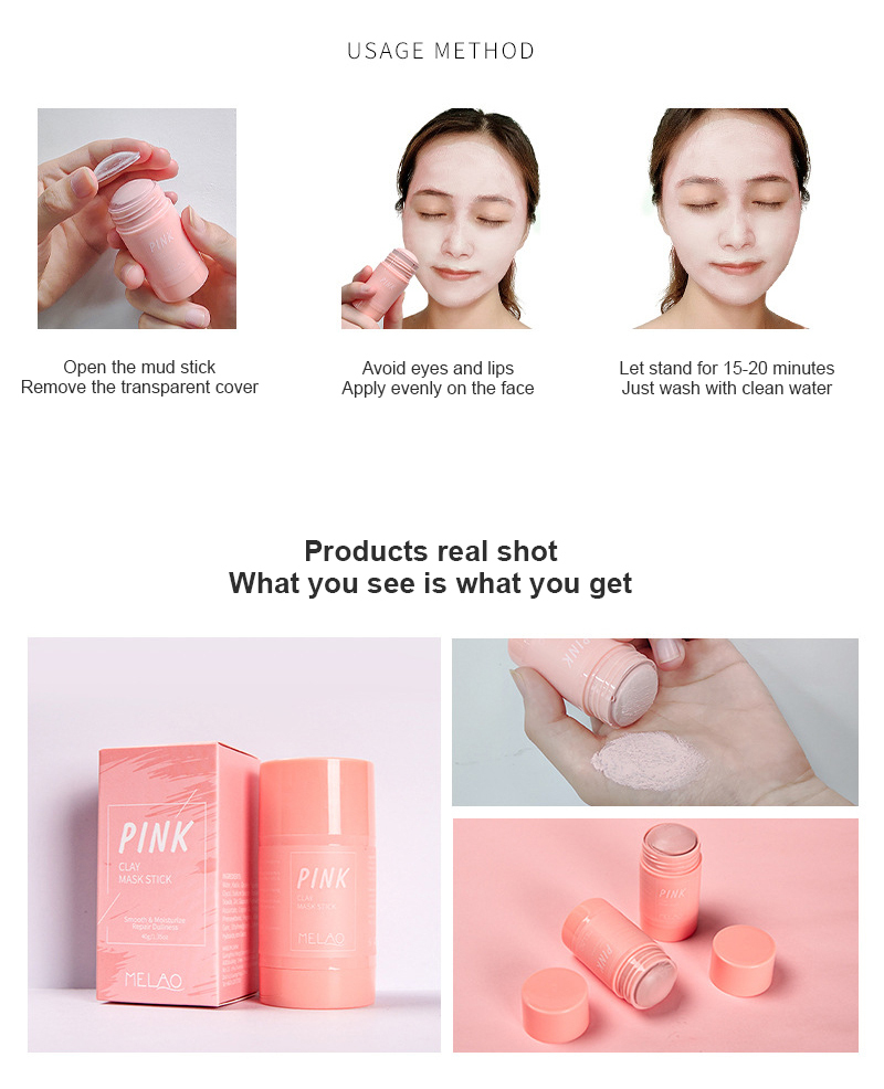 in stock Pink Clay Mask Stick Moisturizing Facial Care Mask Solid Cleansing Mask