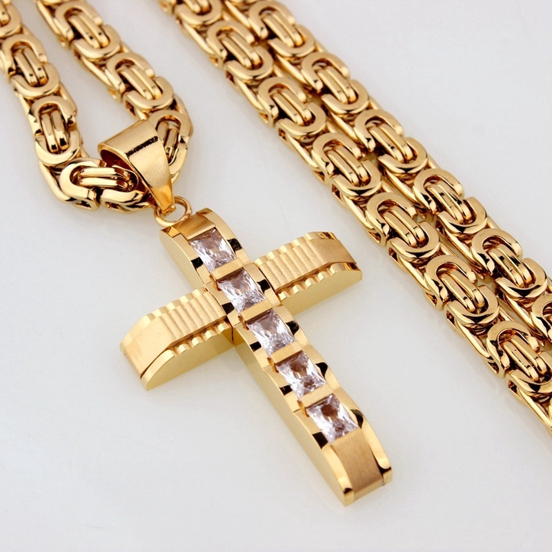 Mặt Dây Chuyền Hình Thánh Giá Đính Đá Zircon Cho Nam